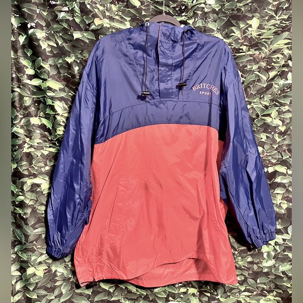 Vintage Britches USA Hooded Windbreaker Jacket Orange Blue Colorblock Unisex M